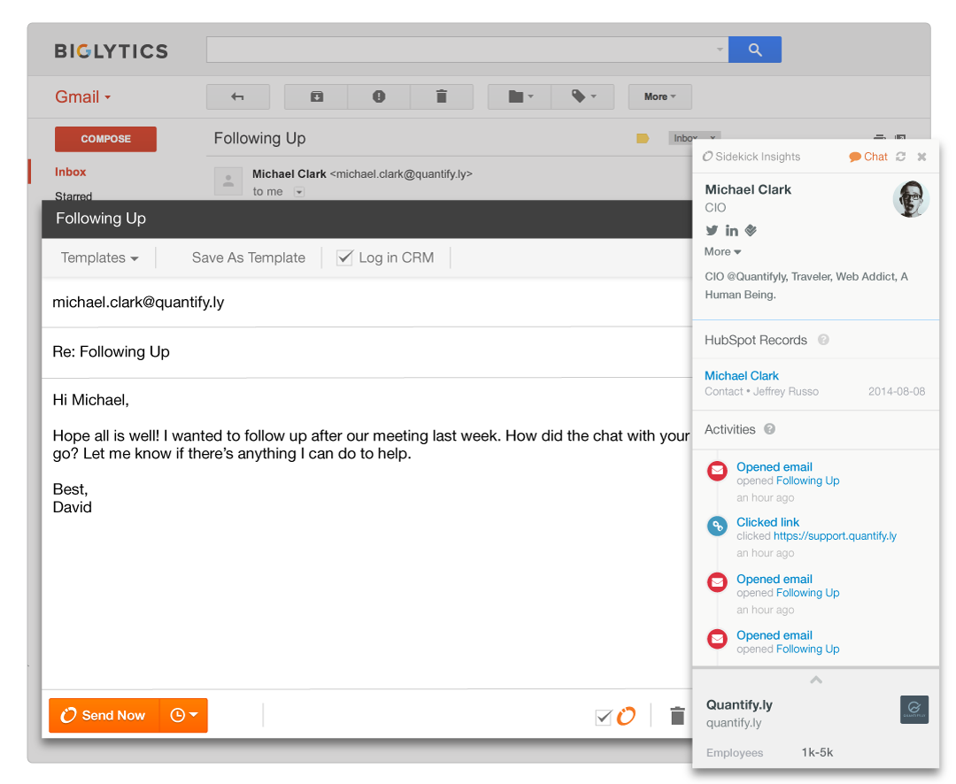 Sidekick allows you receive e-mail tracking notifications in real time. 