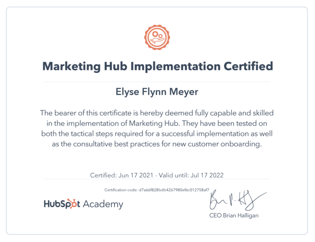 Marketing Hub Implementation Certification