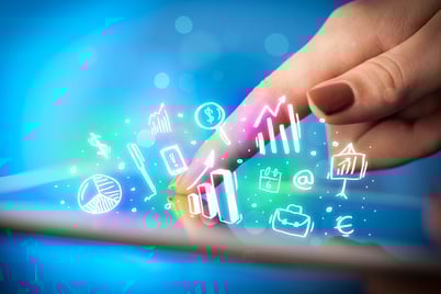 Finger pointing on tablet pc, charts concept-2